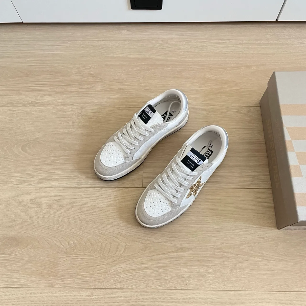 Golden Goose Calfskin Star Low-Top Sneakers in White · view 2