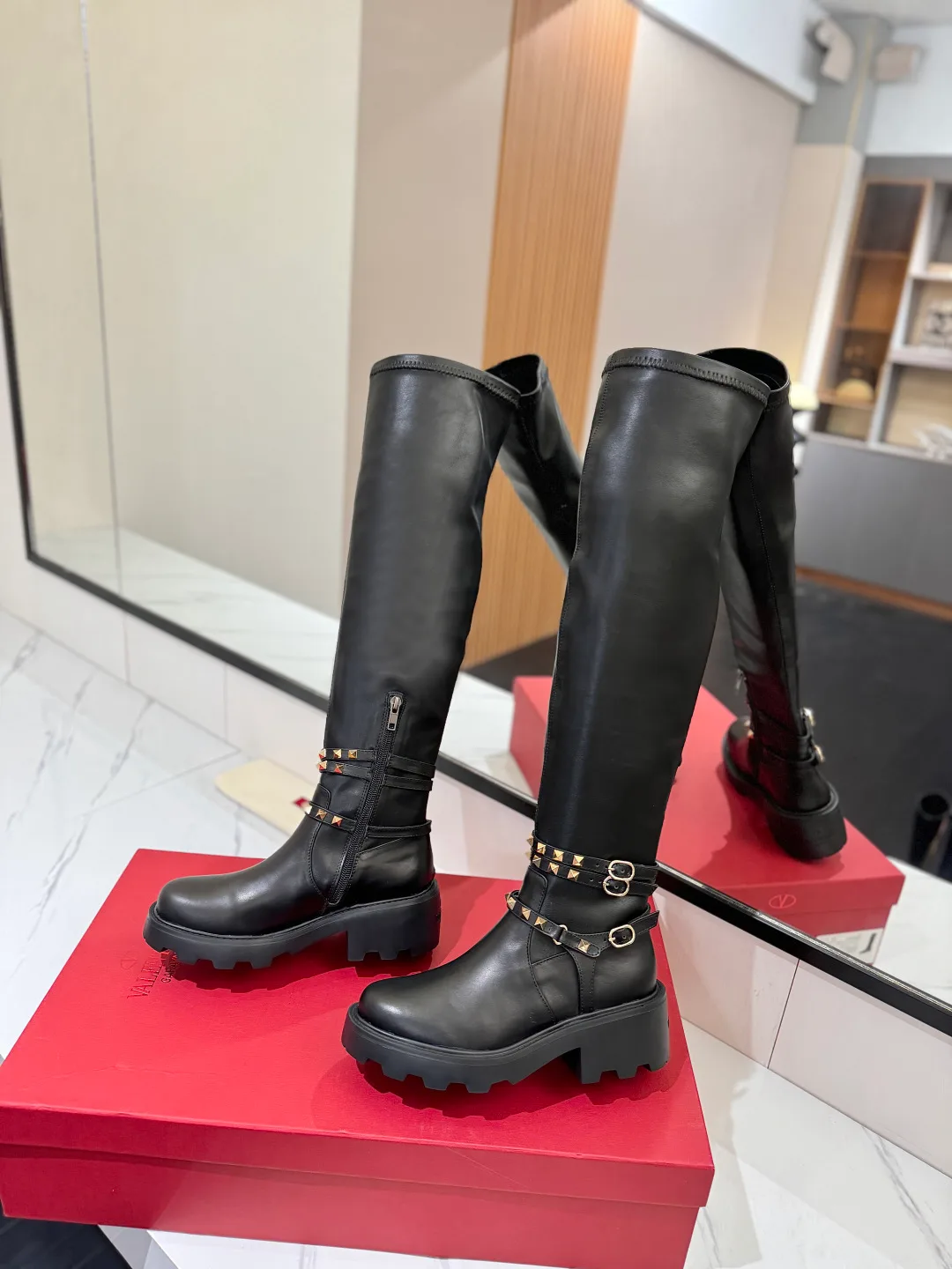 Valentino Cowhide Smooth Knee-High Boots in Black · view 5