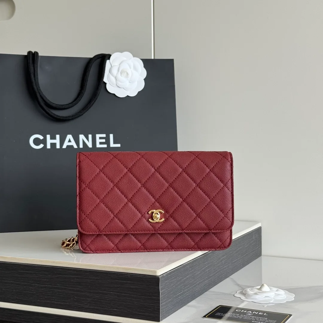 Chanel Calfskin Quilted Clutch in Burgundy · view 1