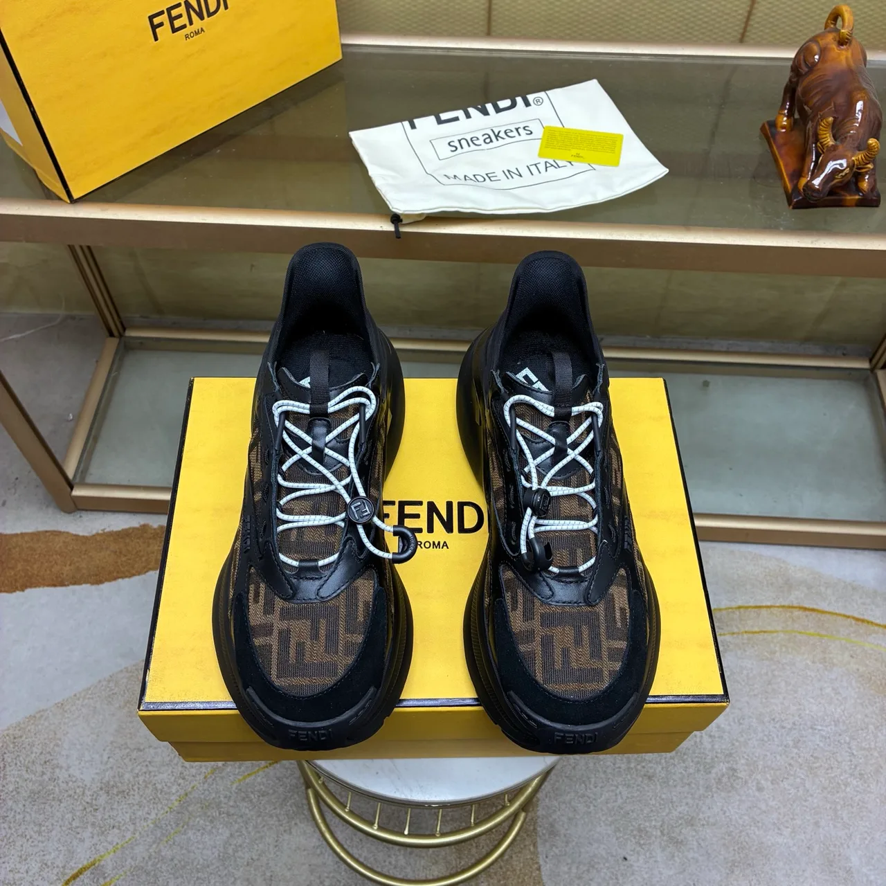 Fendi Smooth Round-Toe Sneakers in Black · view 1