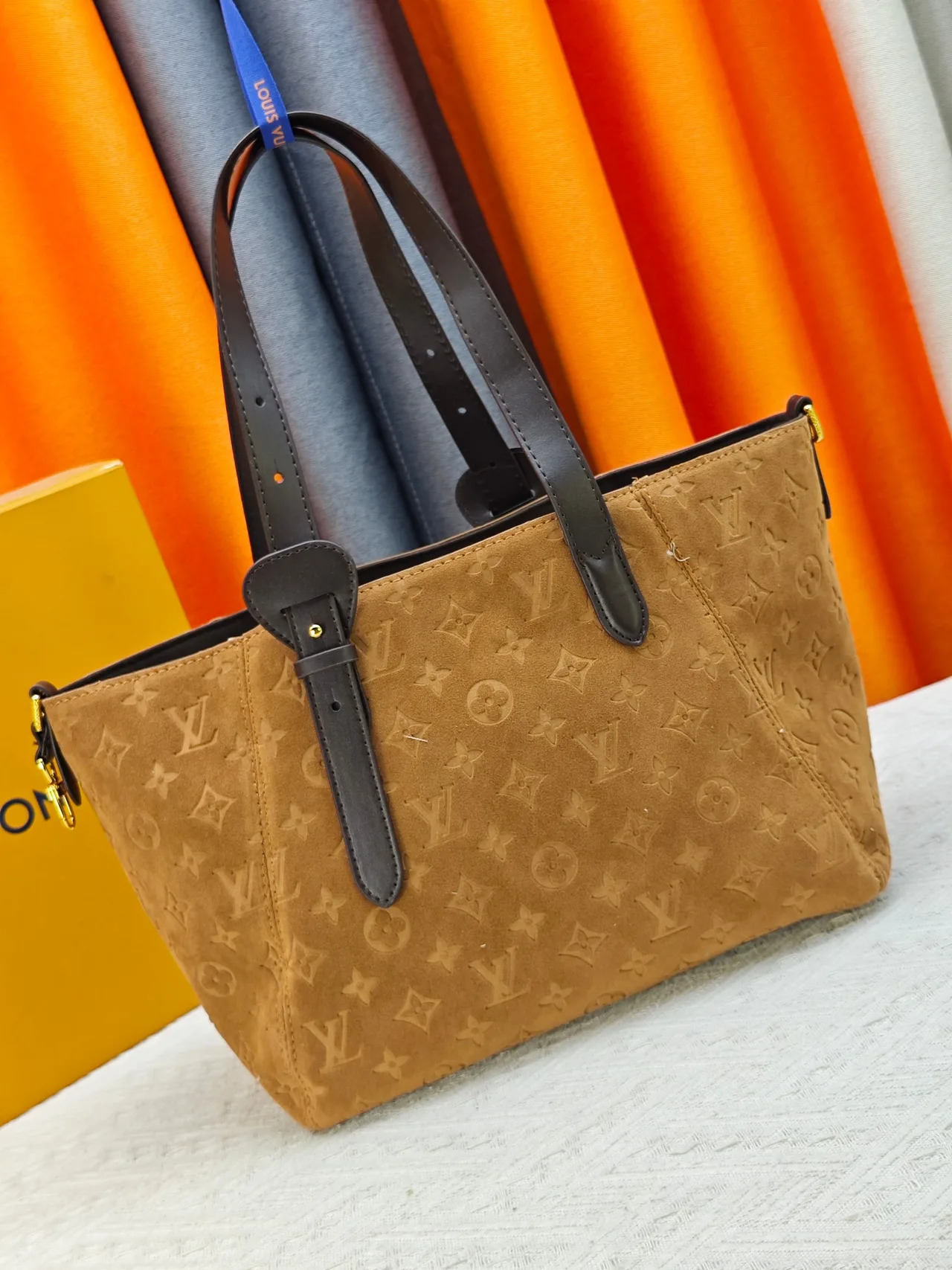 Louis Vuitton Cowhide Suede Monogram Tote in Tan · view 4