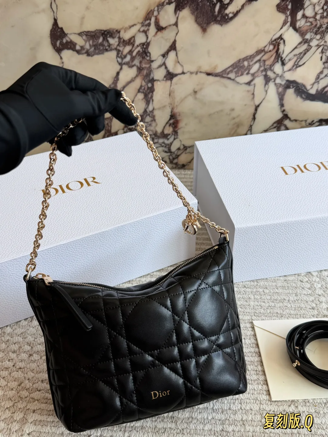 Dior Quilted Glossy Hobo Bag in Black · view 4