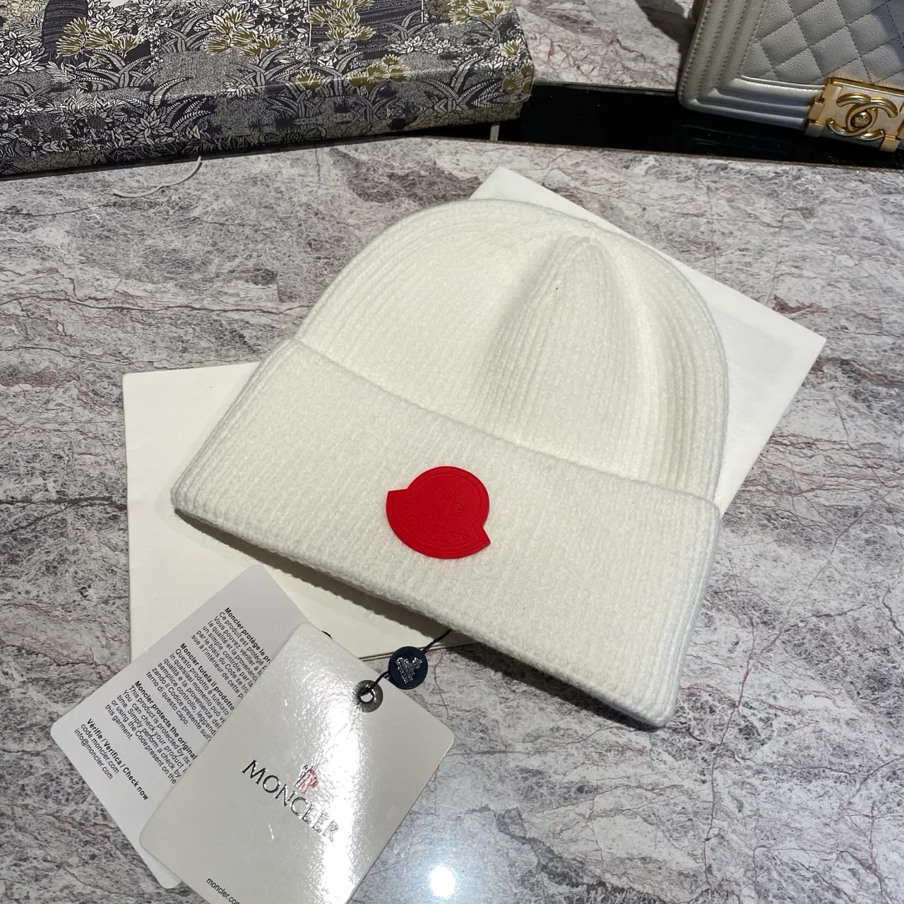 Moncler Beanie in Red & White & Black · view 2