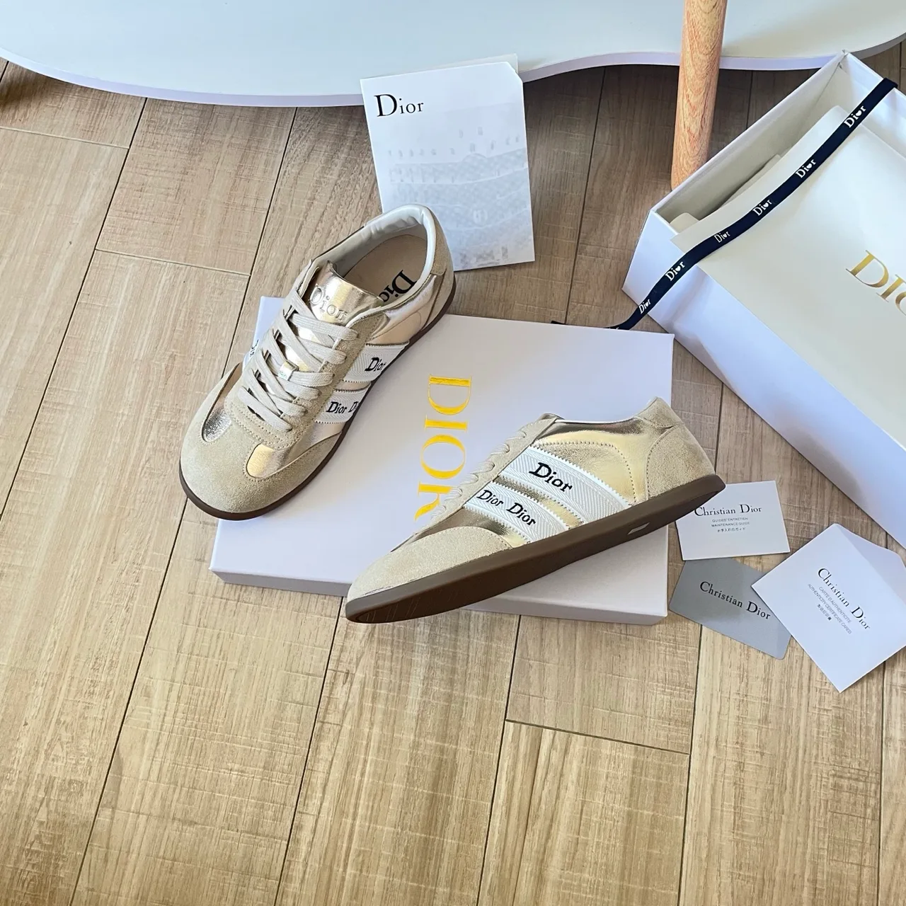 Dior Leather Sneakers in Gold · view 3