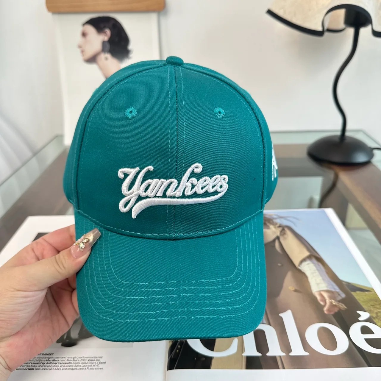 Yankees-Script Colorblock Baseball Cap in Grey & Blue & Brown & White · view 5
