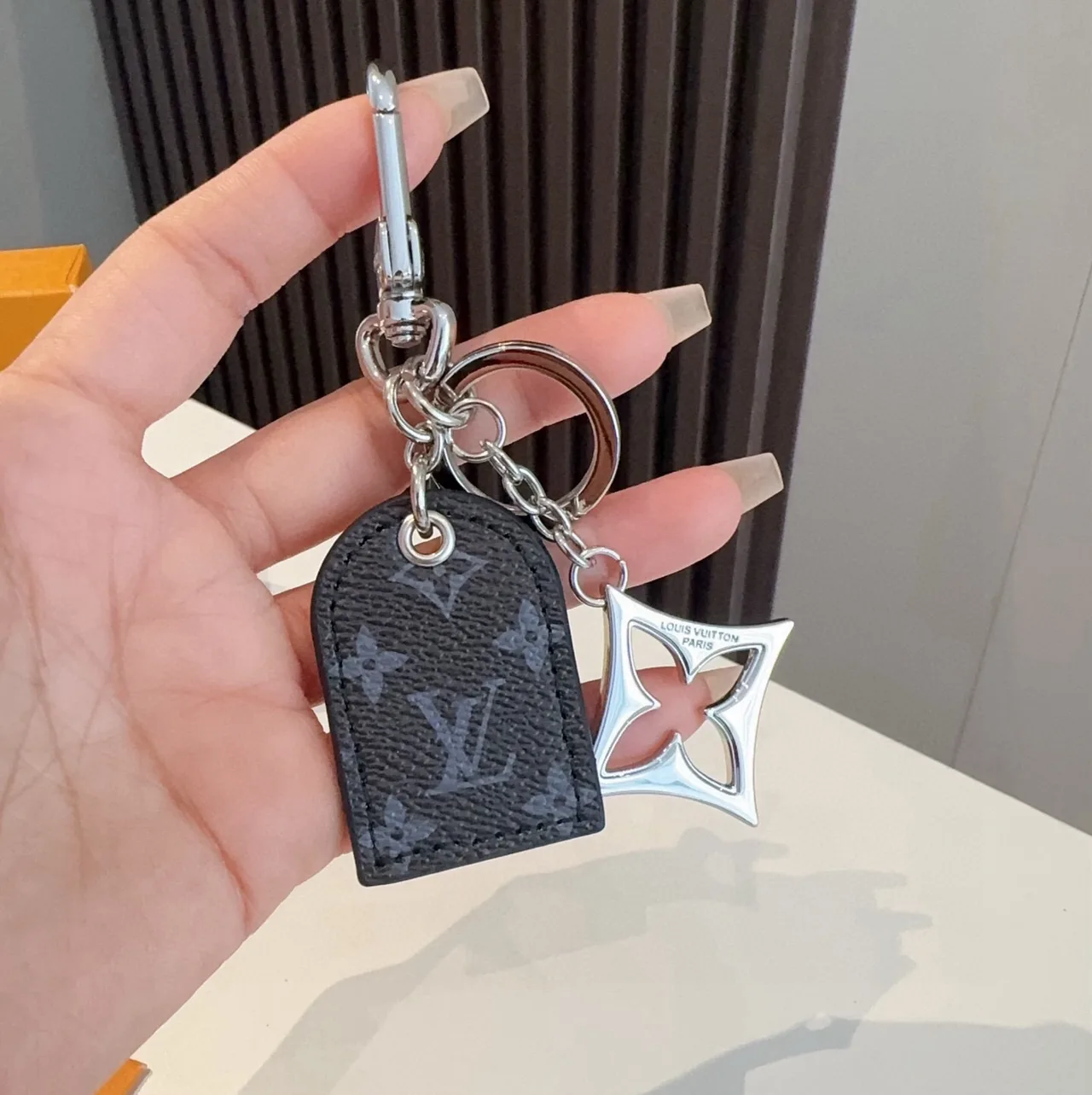 Louis Vuitton Tag and Flower Key Charm in Grey & Brown · view 1