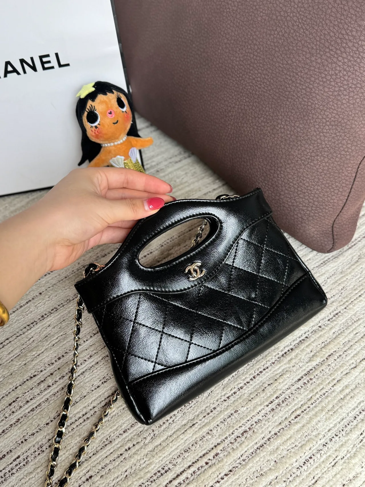 Chanel Quilted Top-Handle Mini Bag in Black · view 5