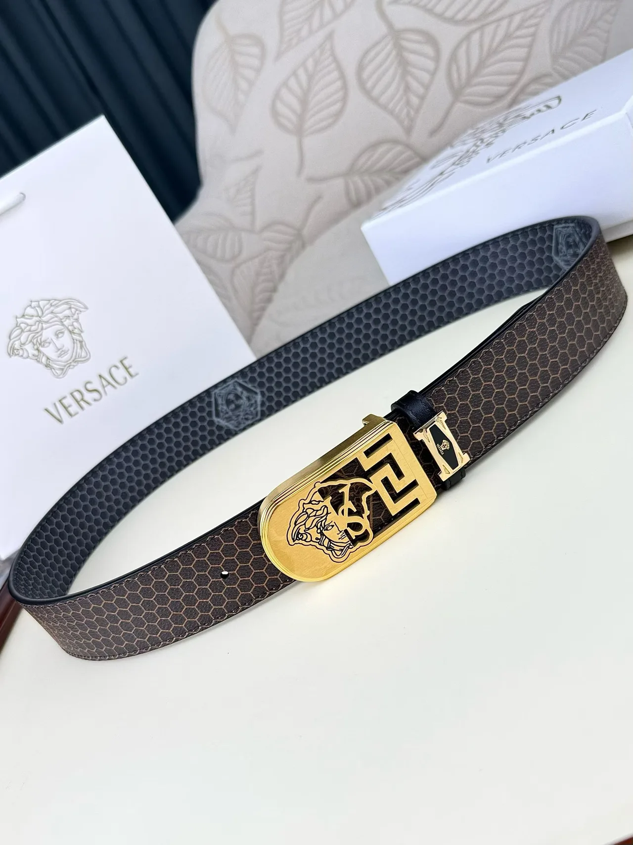 Versace Medusa Pattern Belt in Brown · view 4