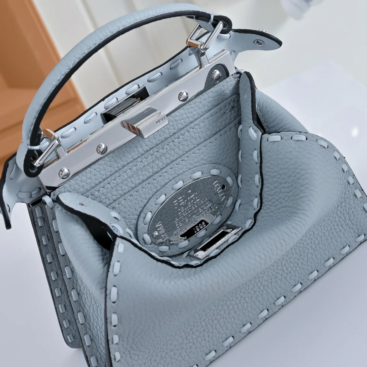 Fendi Calfskin Top-Handle Bag in Grey · view 3