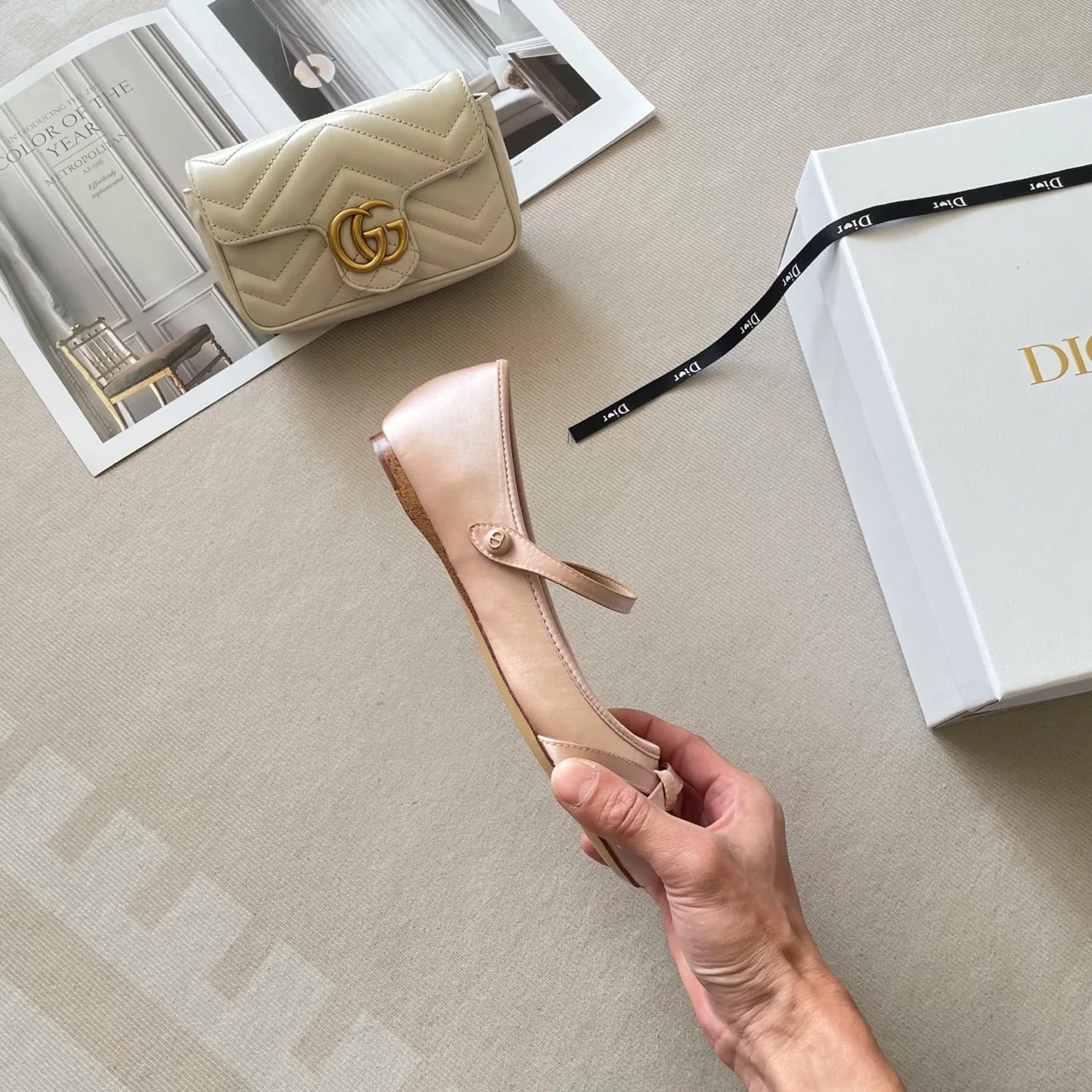 Dior Leather Quilted Bow Mary Jane Flats in Pink · view 8