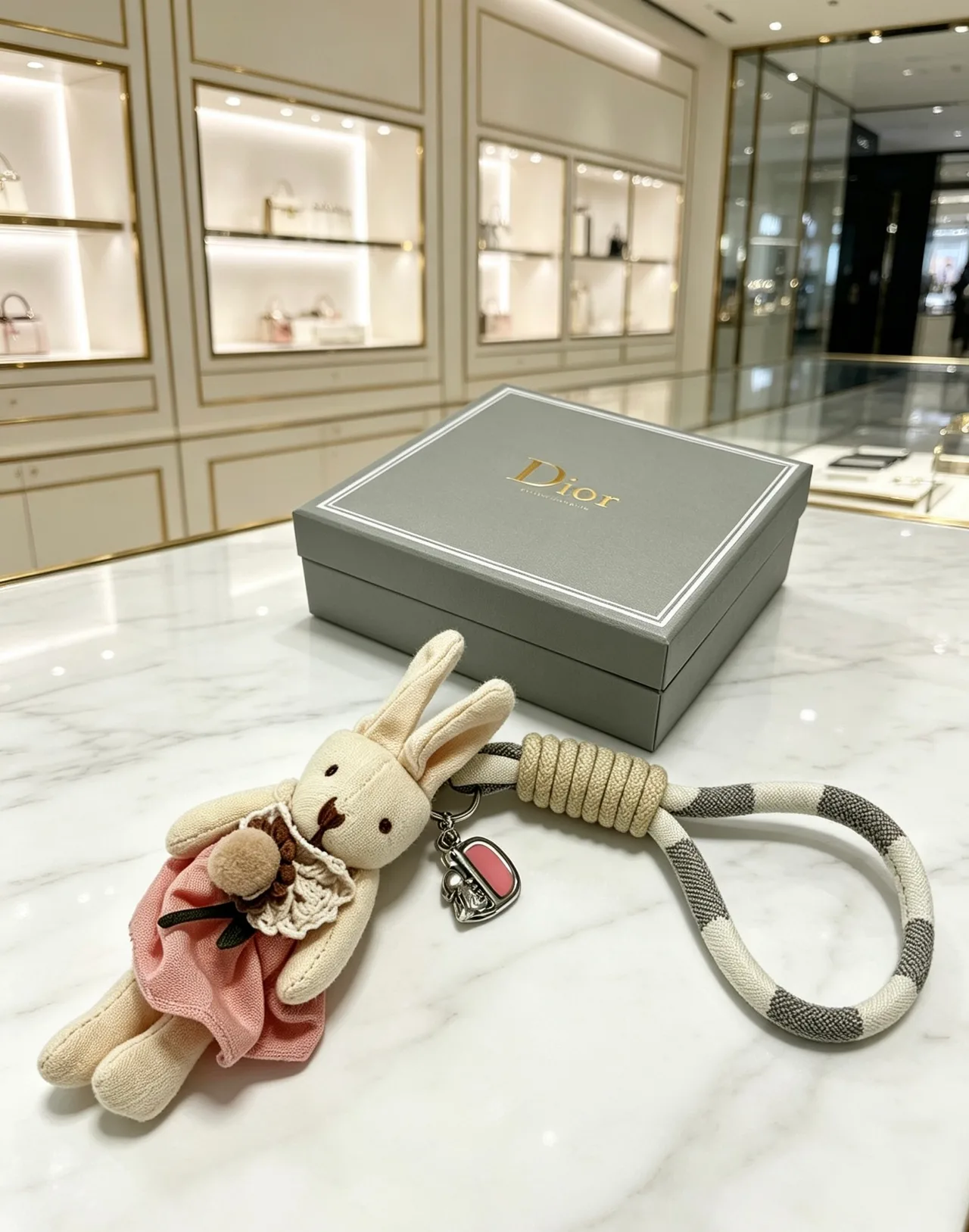 Dior Woven Rabbit Keychain in White · view 5