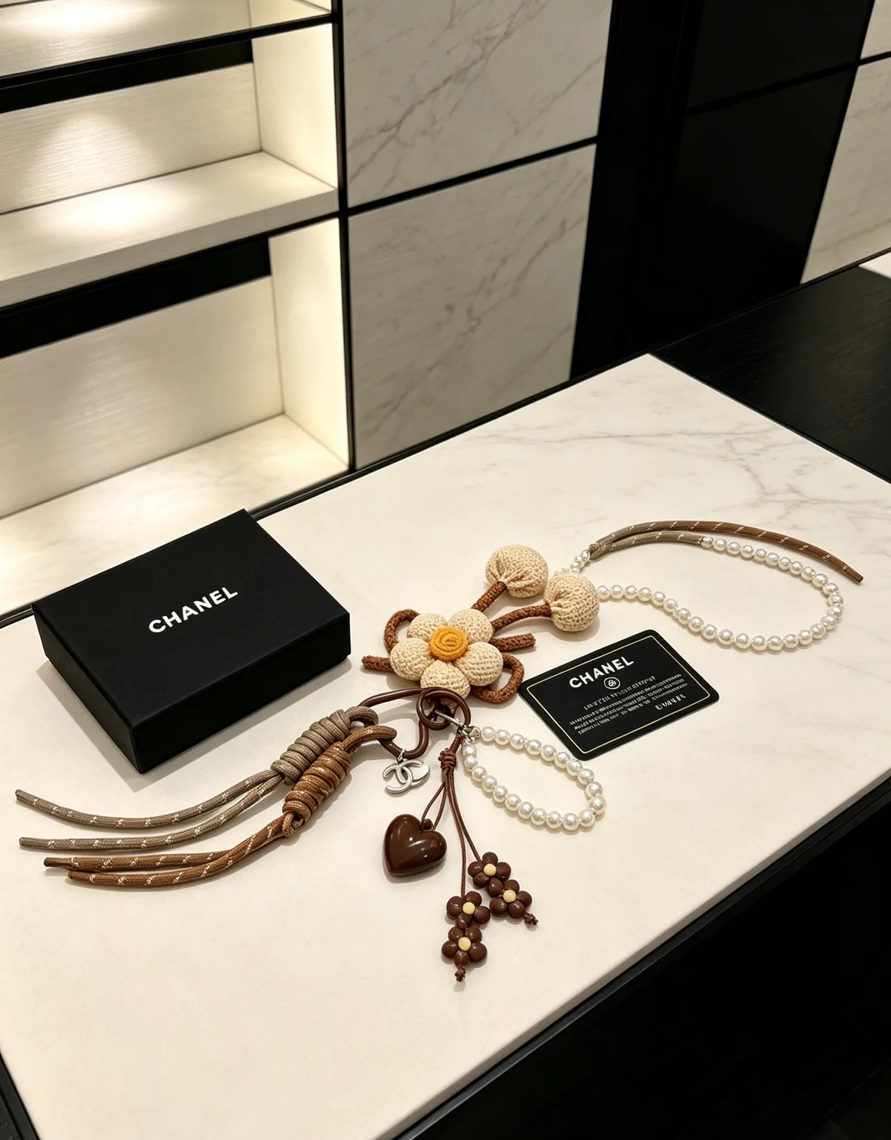 Chanel Woven Flower Bag Charm in Beige · view 4