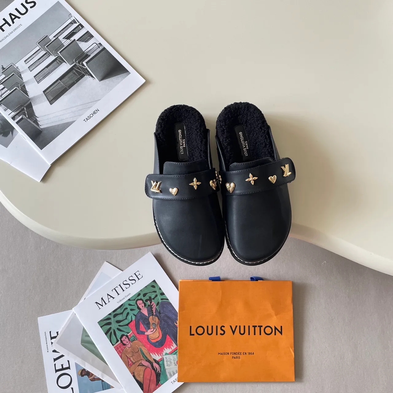 Louis Vuitton Horsebit Mules in Brown / Black / Blue · view 2