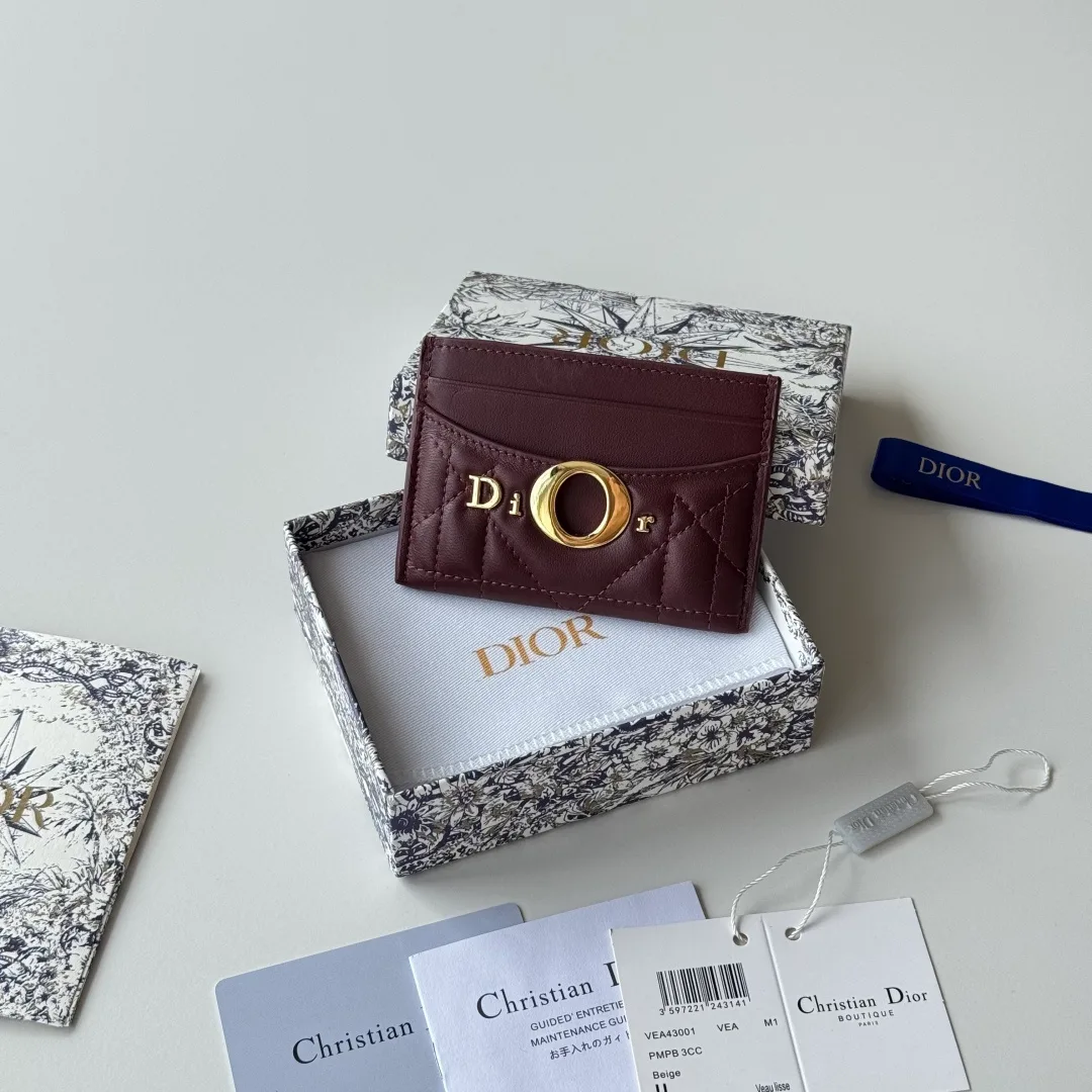 Dior Lambskin Quilted Letter Cardholder in Burgundy · view 1