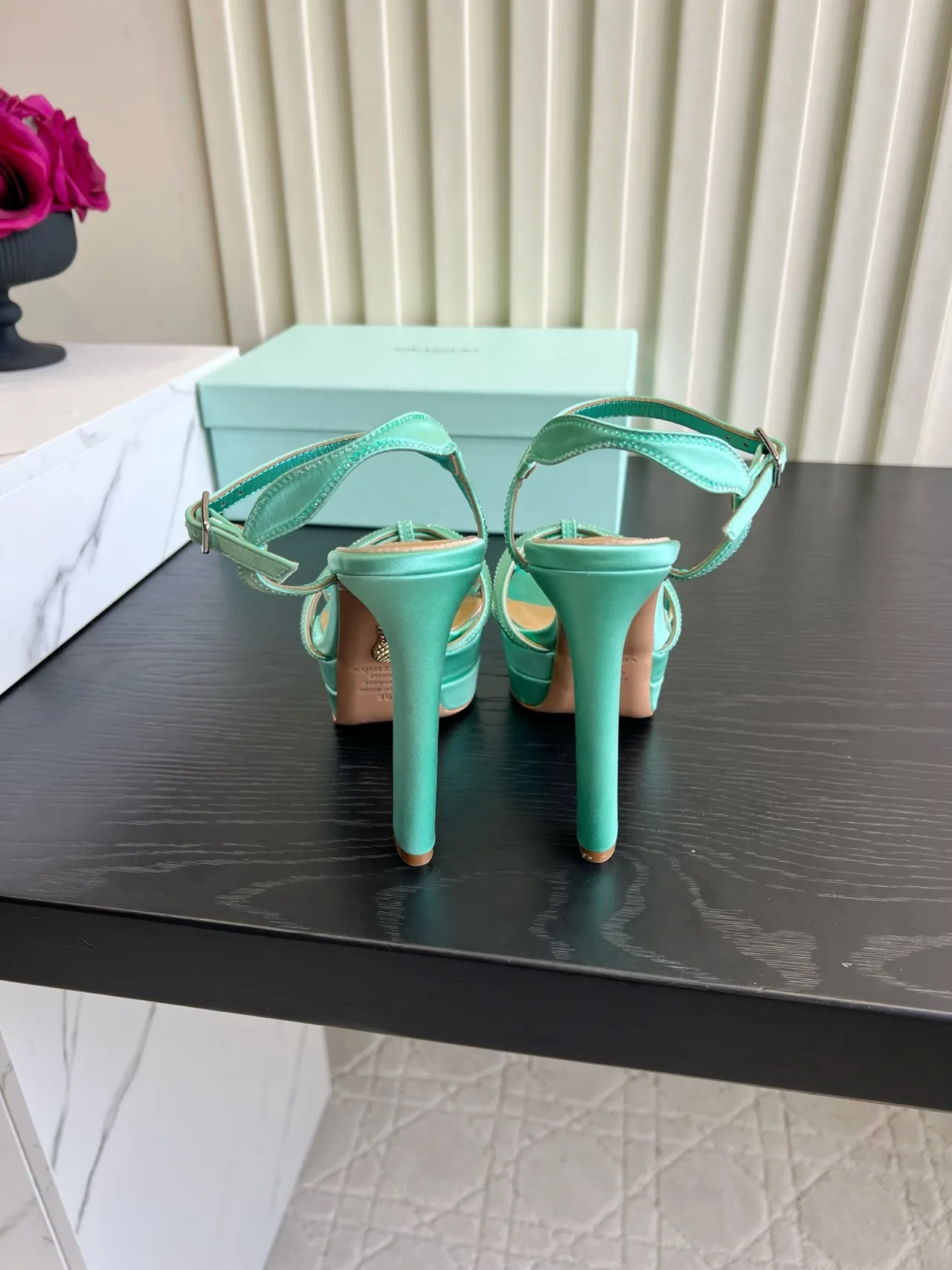 Aquazzura Silk Bow Platform Heeled Sandals in Green · view 5