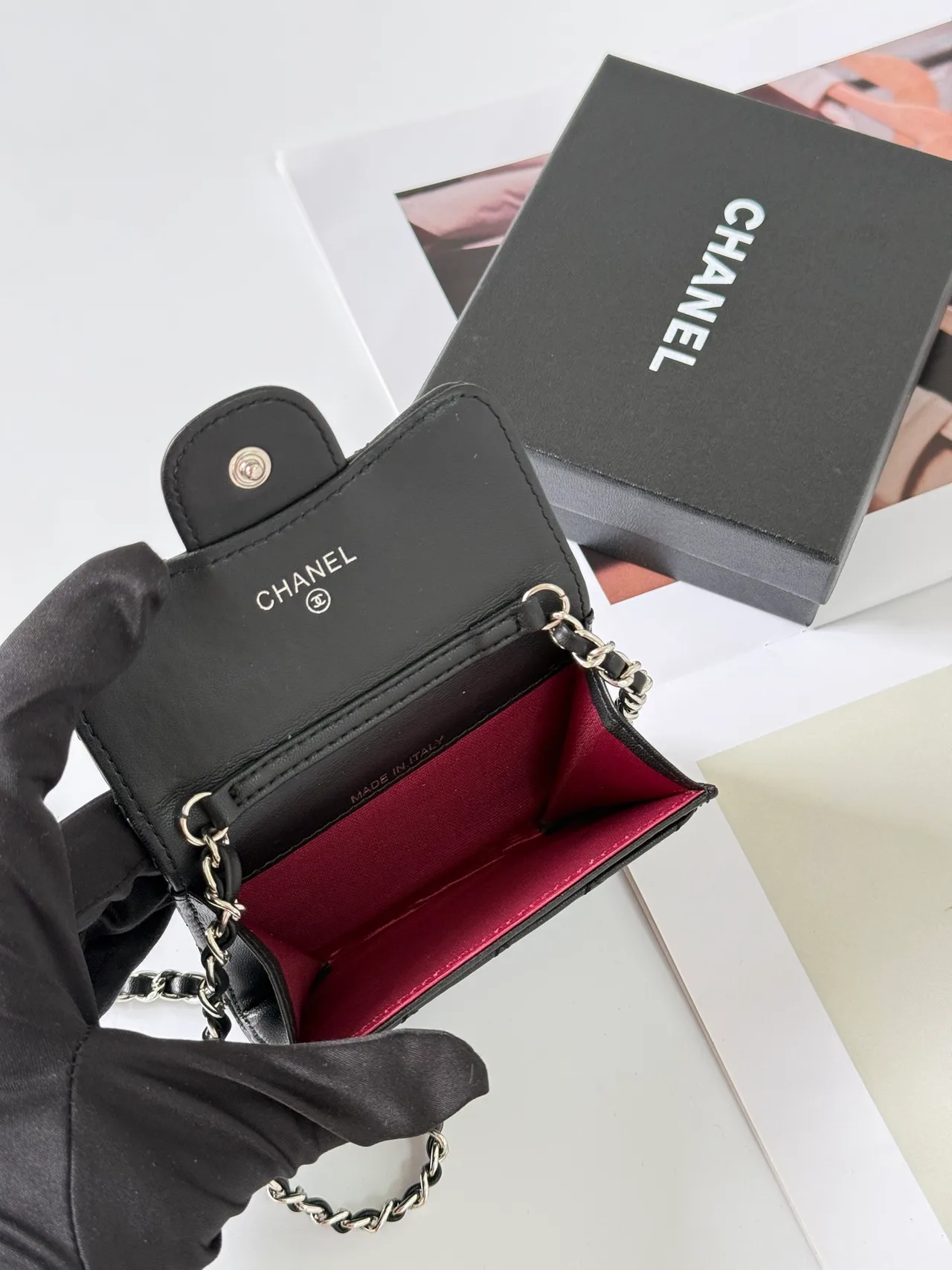 Chanel Quilted Glossy Handbag in Black · view 6
