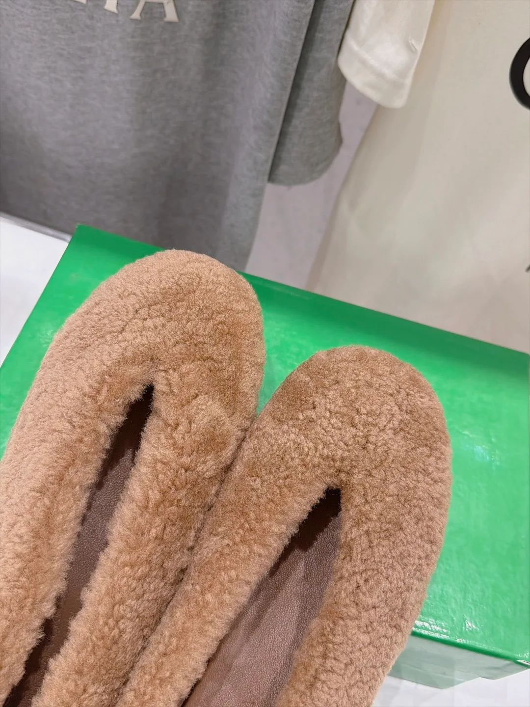 Round-Toe Fuzzy Slip-On Flats in Brown · view 6