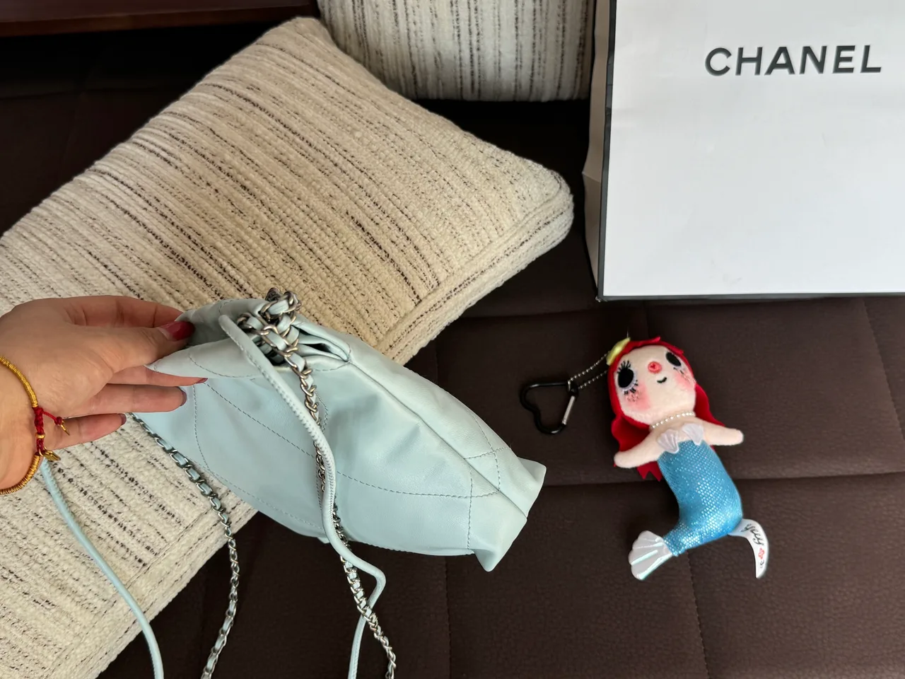 Chanel Mini Quilted Hobo Bag in Blue · view 6