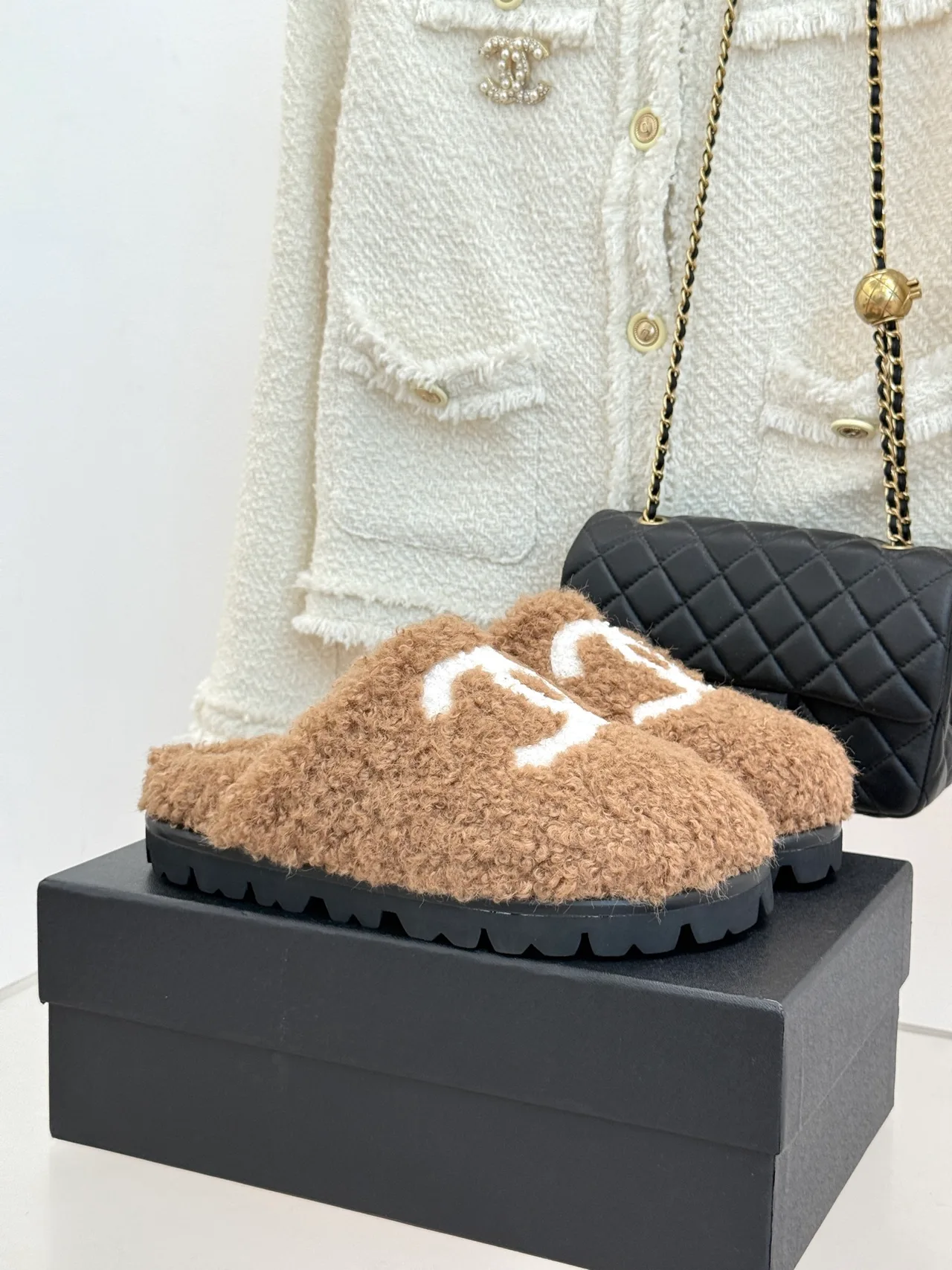 Chanel Denim Slippers in Tan · view 1