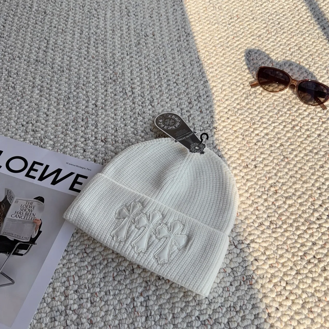 Loewe Ribbed Embroidered Beanie in White · view 6