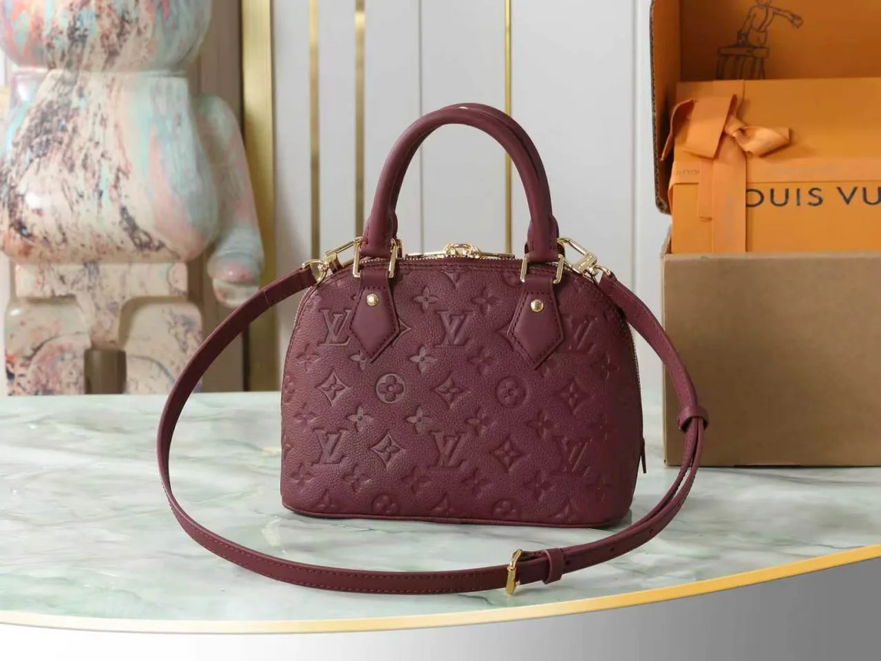 Louis Vuitton Leather Quilted Top-Handle Bag in Burgundy · view 3
