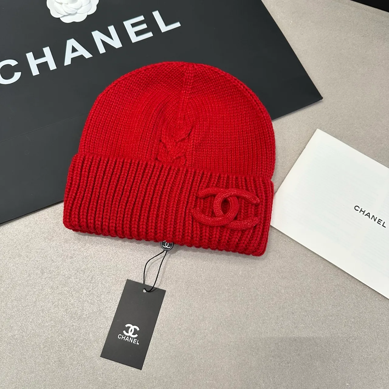Chanel Beanie in White & Black & Red · view 3