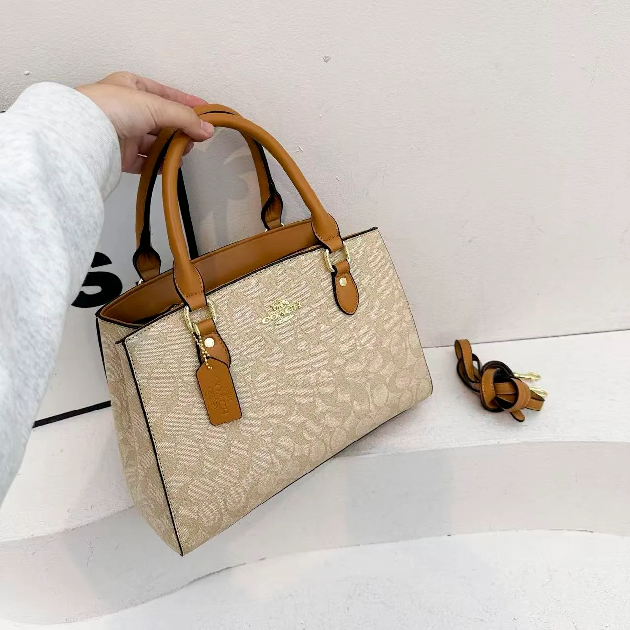 Coach 9176 Satchel in Beige & Black & Grey · view 2