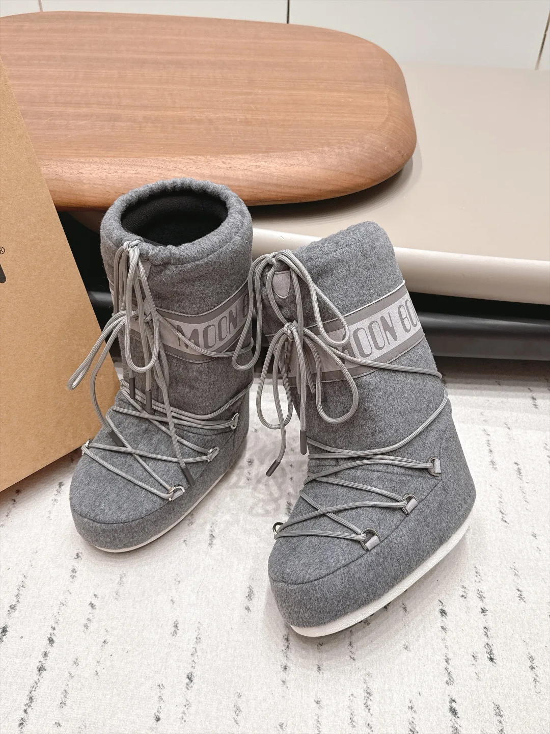 Moon Boot Ribbed Lace-Up Boots in Grey · view 3