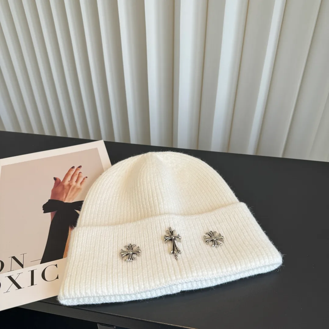 Chrome Hearts Ribbed Motif Knit Beanie in White · view 1
