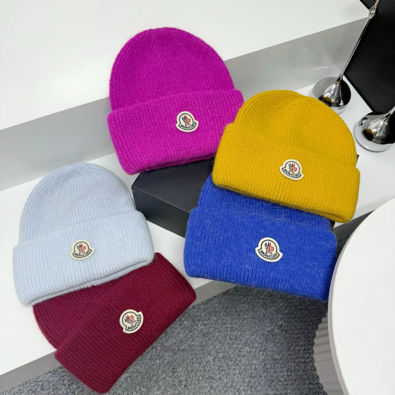 Moncler Beanie in Grey & Purple & Yellow & White & Blue & Pink & Green & Beige & Brown & Red & Black & Burgundy · view 2