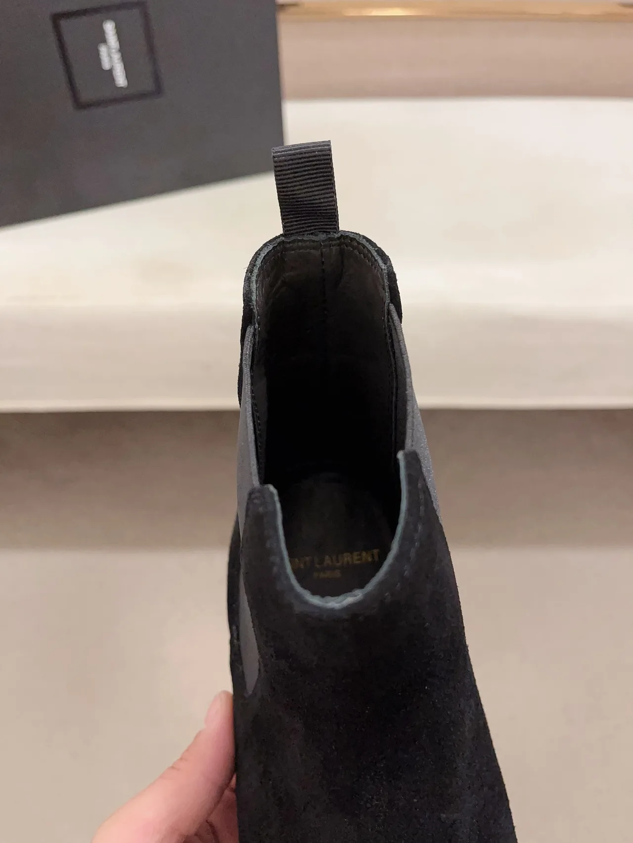 Saint Laurent Cowhide Suede-Look Pointed-Toe Chelsea Boots in Black · view 7