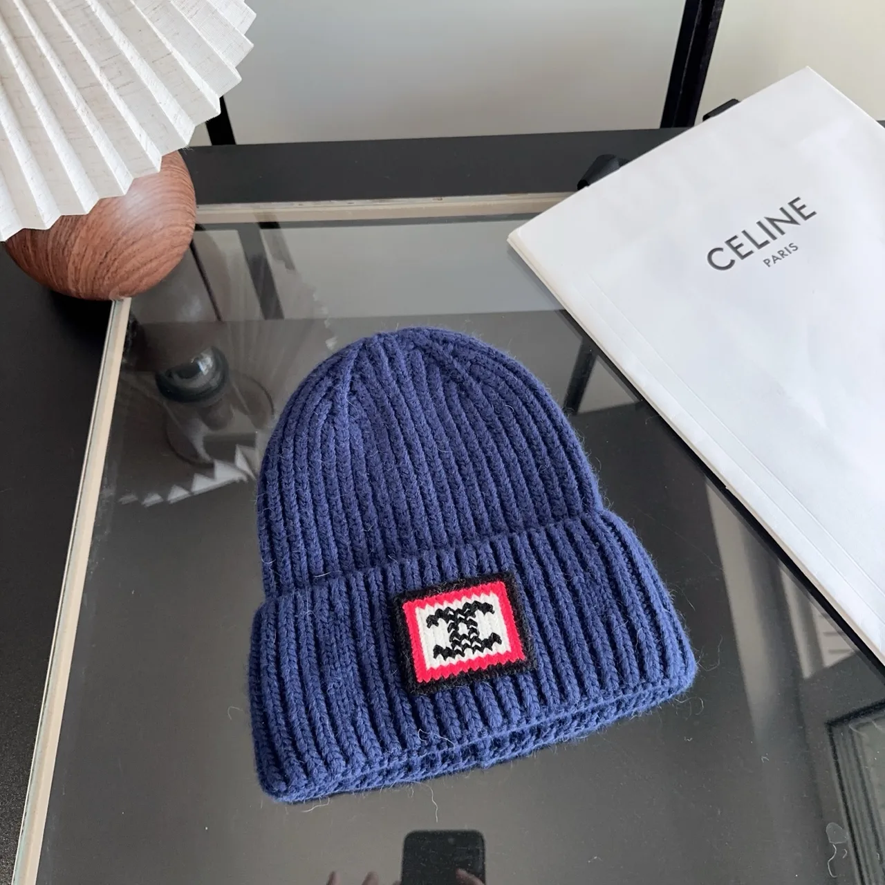 Celine Ribbed Beanie in Blue · view 1