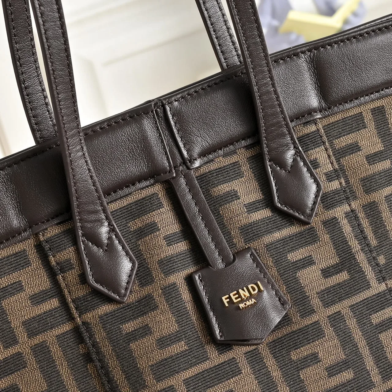 Fendi FF Monogram Long-Handle Shopper Tote in Brown · view 5