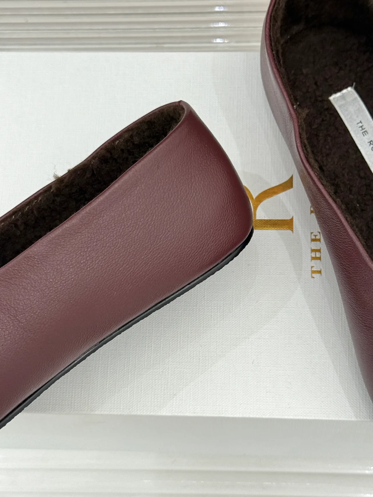 The Row Smooth Square-Toe Lined Ballet Flats in Burgundy · view 6