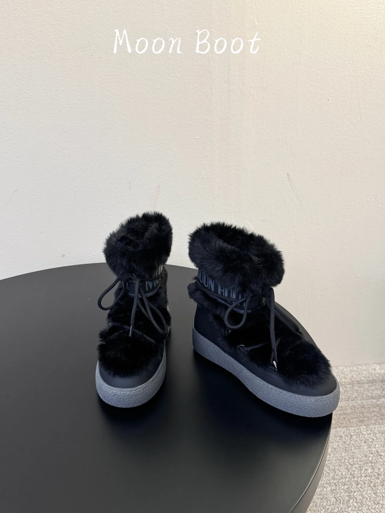Moon Boot Lace-Up Plush-Cuff Snow Boots in Black · view 2