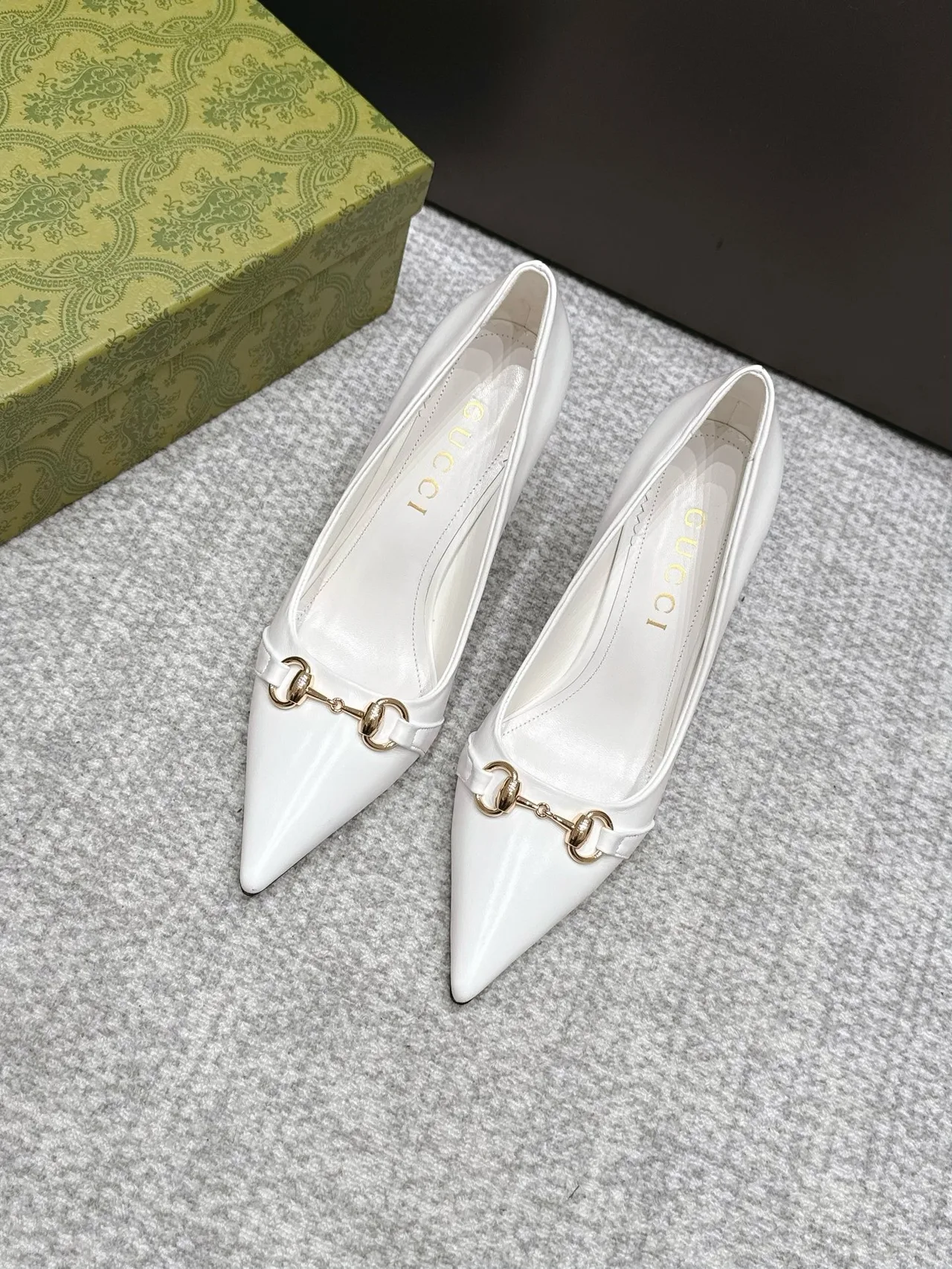 Gucci Sheepskin Horsebit Heel Pumps in White · view 1