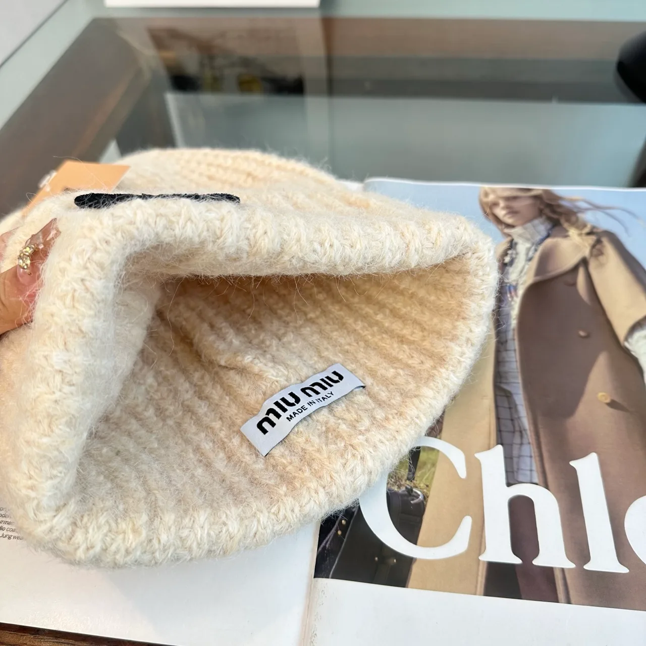 Matin Kim Ribbed Beanie in White · view 8