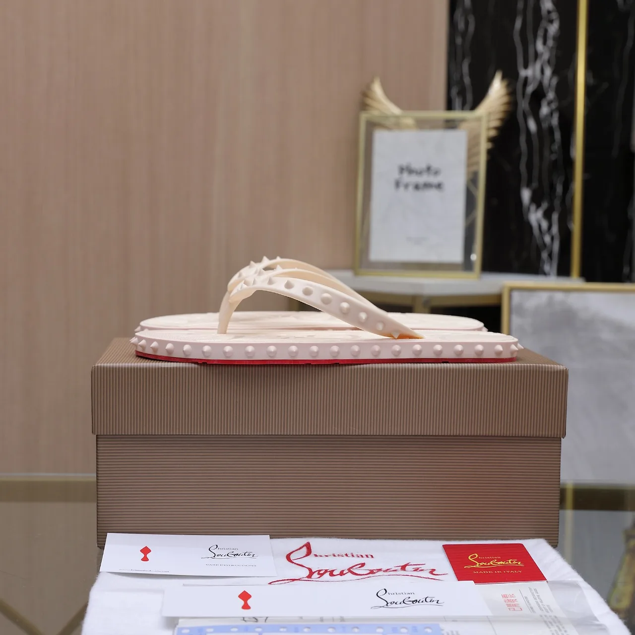 Christian Louboutin Studded Flip-Flops in White · view 5