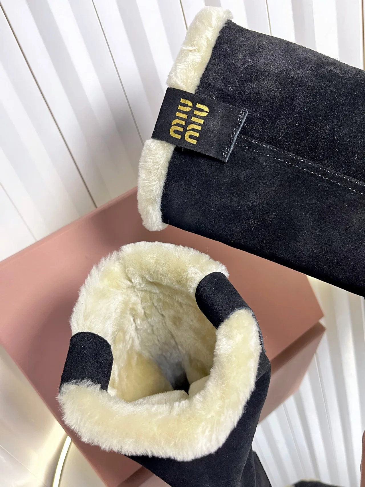 Miu Miu Calfskin Suede-Look Boots in Black · view 8