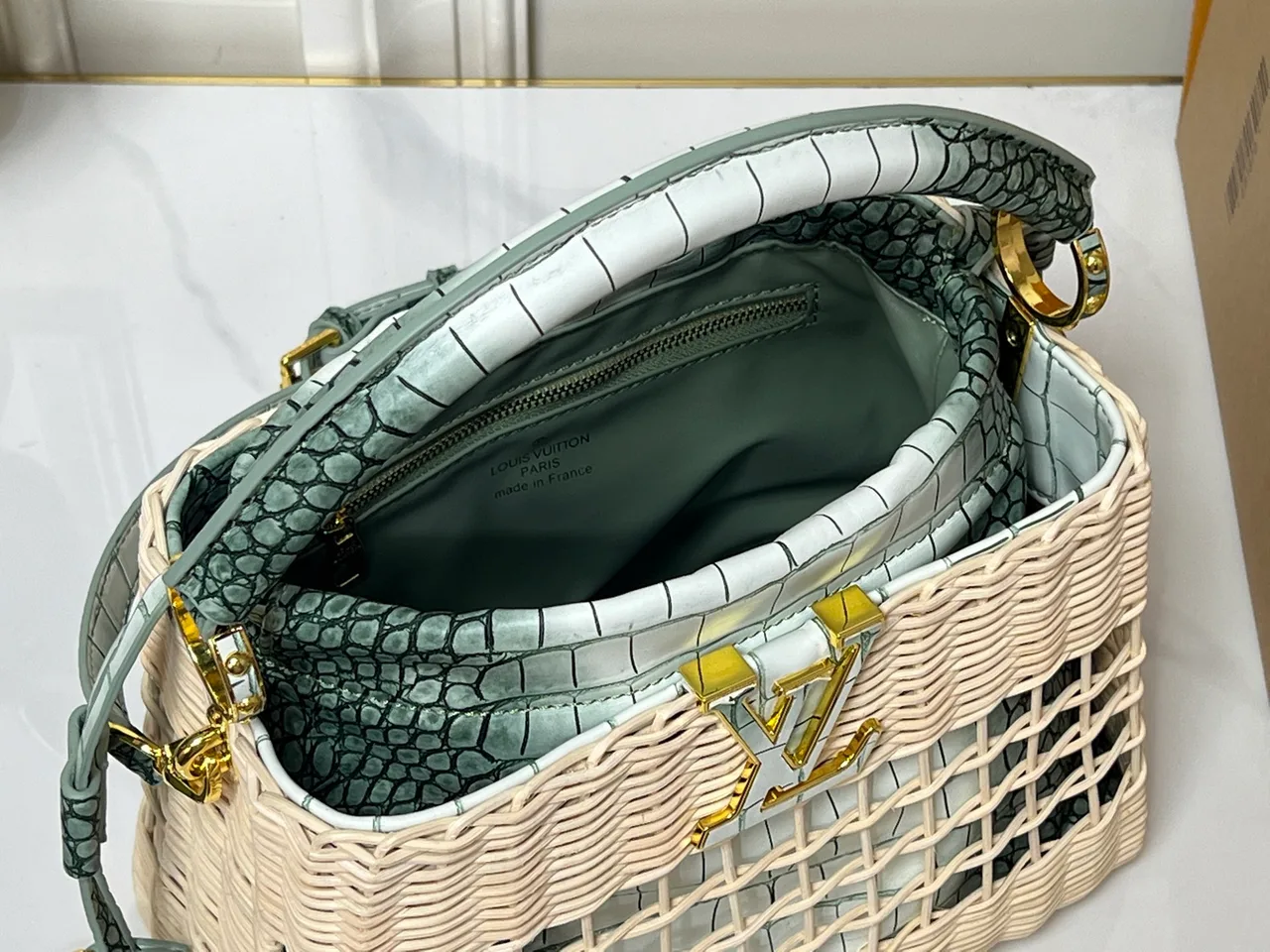 Louis Vuitton Leather Woven Basket Bag in Tan · view 8