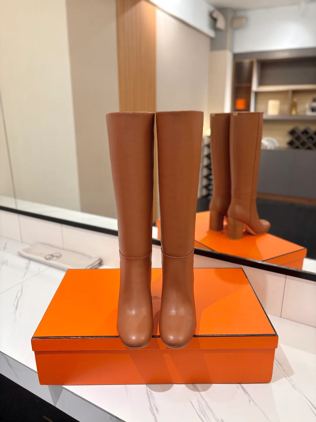 Hermes Cowhide Knee-High Boots in Brown · view 3