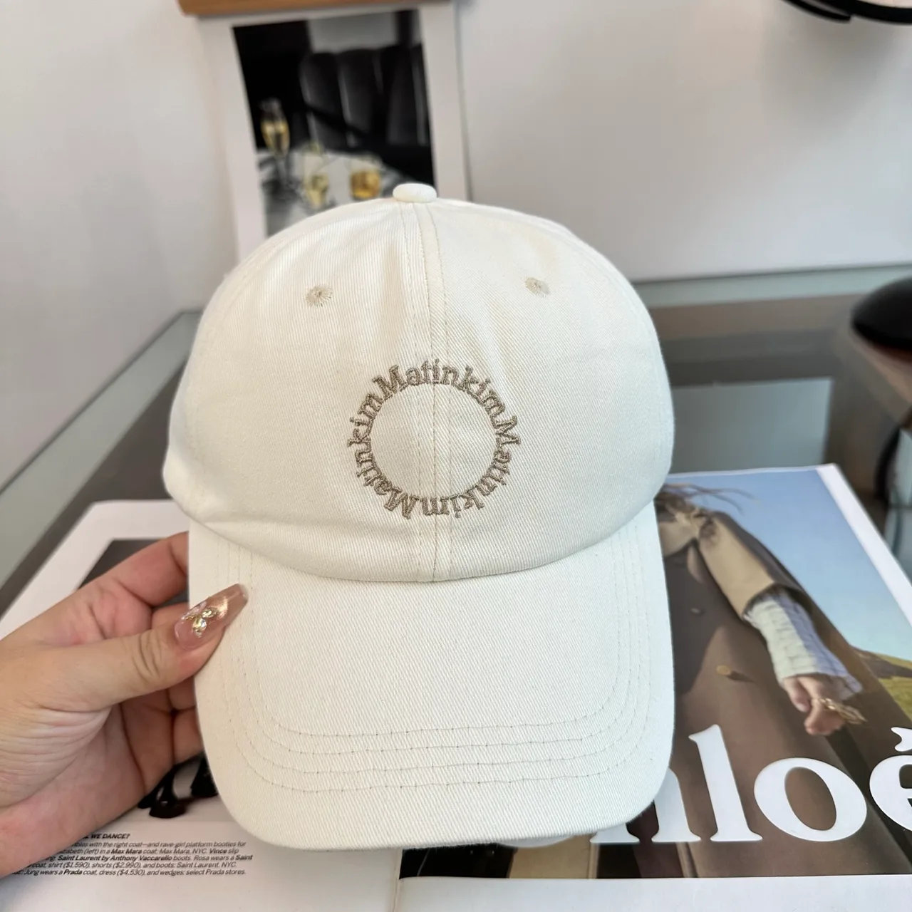 Matin Kim Cotton Embroidered Baseball Cap in White · view 4