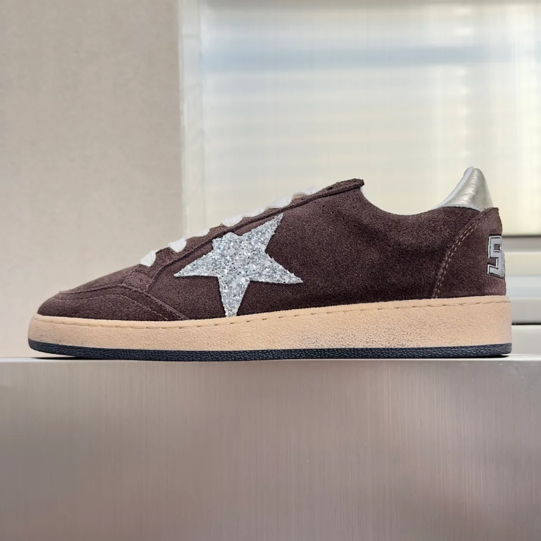 Golden Goose Cowhide Suede-Look Ball Star Sneakers in Brown · view 2