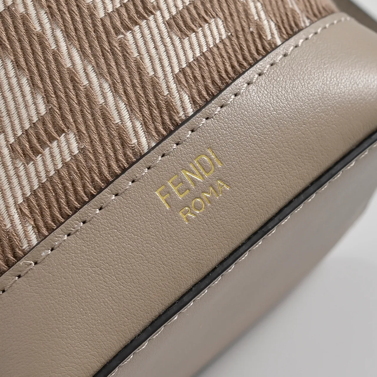 Fendi Calfskin Embroidered Bucket Bag in Beige · view 5