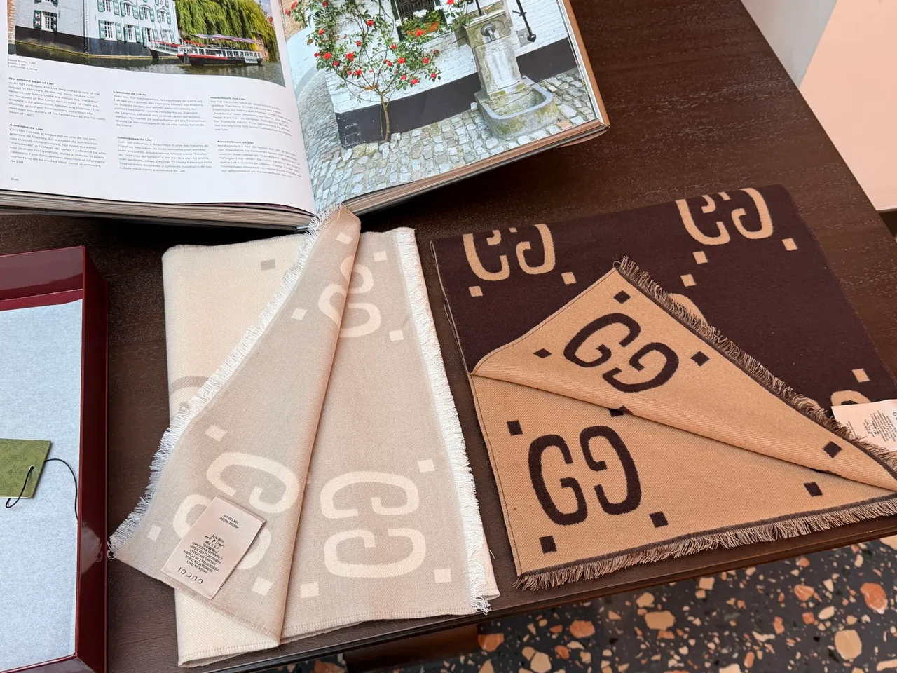 Gucci Reversible Scarf in Beige & Brown · view 1