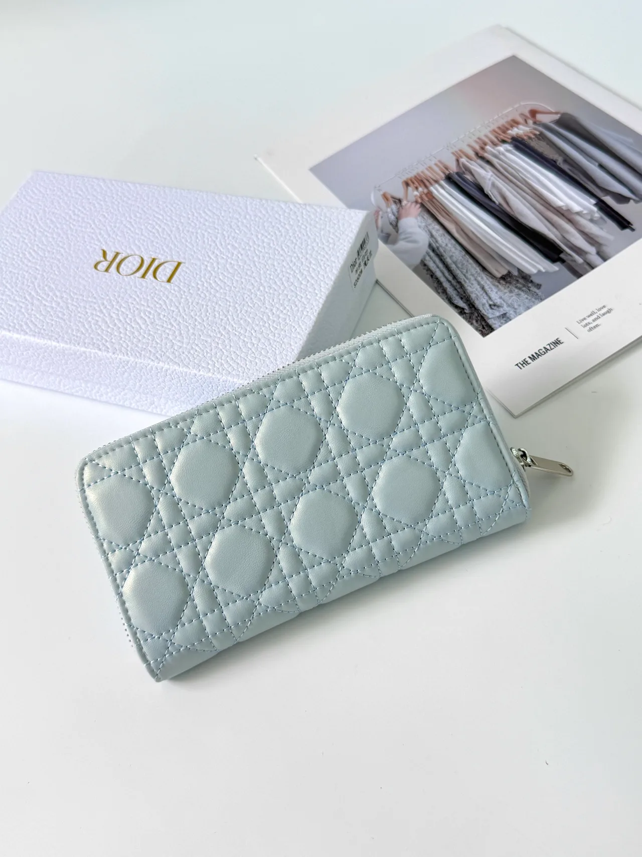 Dior Lambskin Quilted Wallet in Blue · view 2
