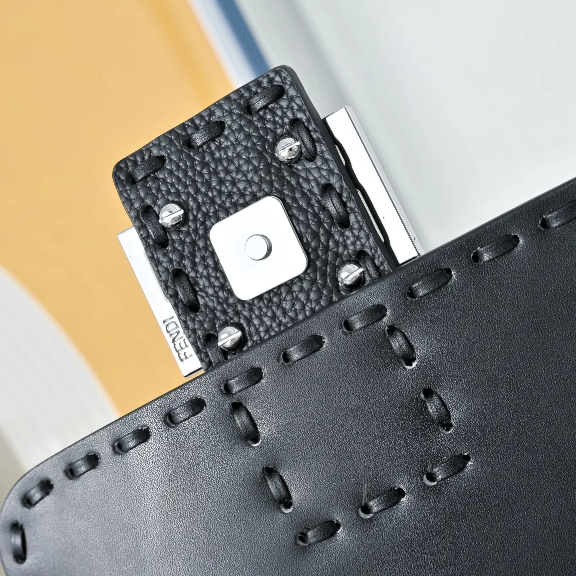 Fendi Baguette Textured Flap Shoulder Bag in Black · view 6