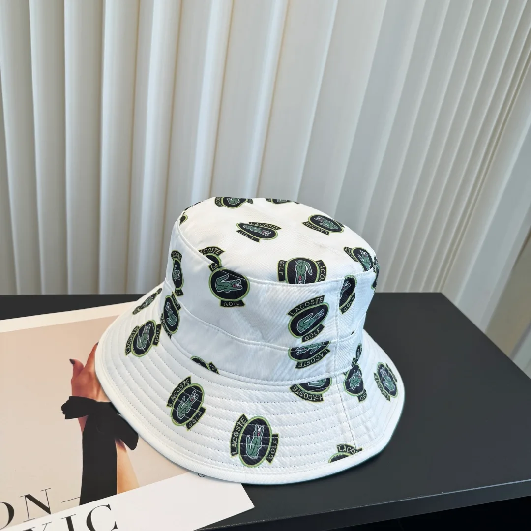 Lacoste Golf-Pattern Bucket Hat in White · view 3