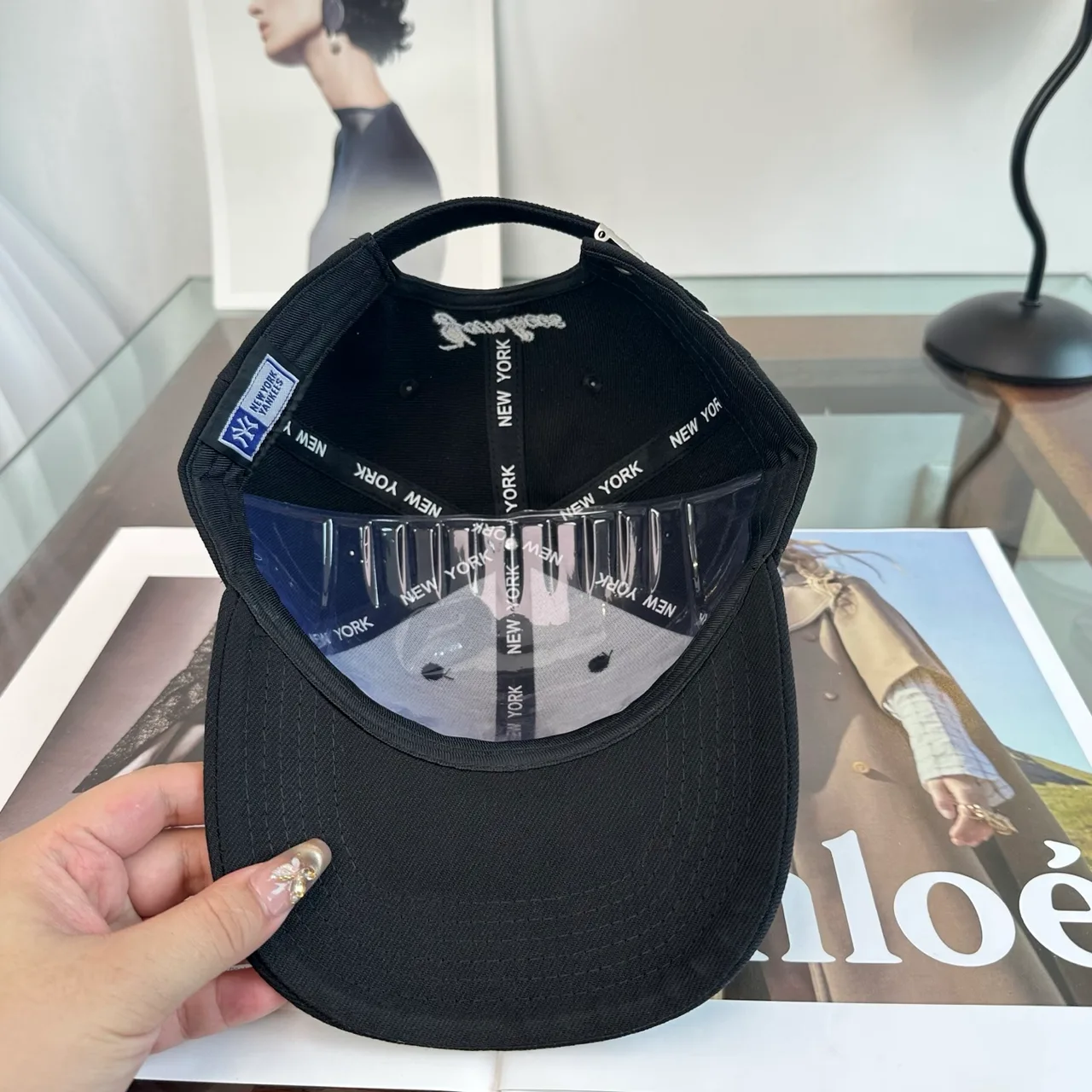 Embroidered NY Letter Baseball Cap in Black · view 8