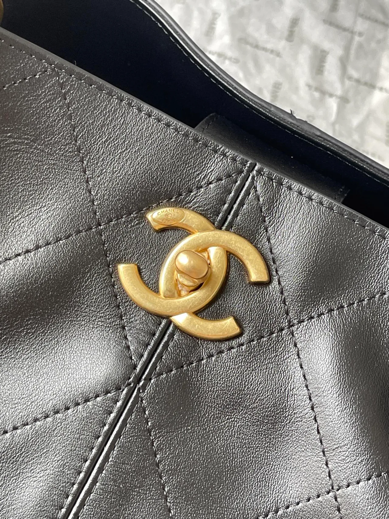Chanel Leather Quilted Tote in Black · view 6